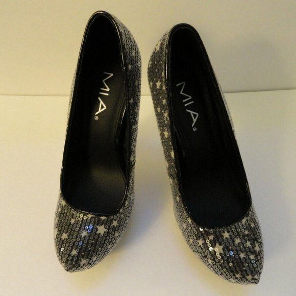 New With Box MIA Mara Black Sequin Platform Heel Pumps 7M - Picture 4 of 9